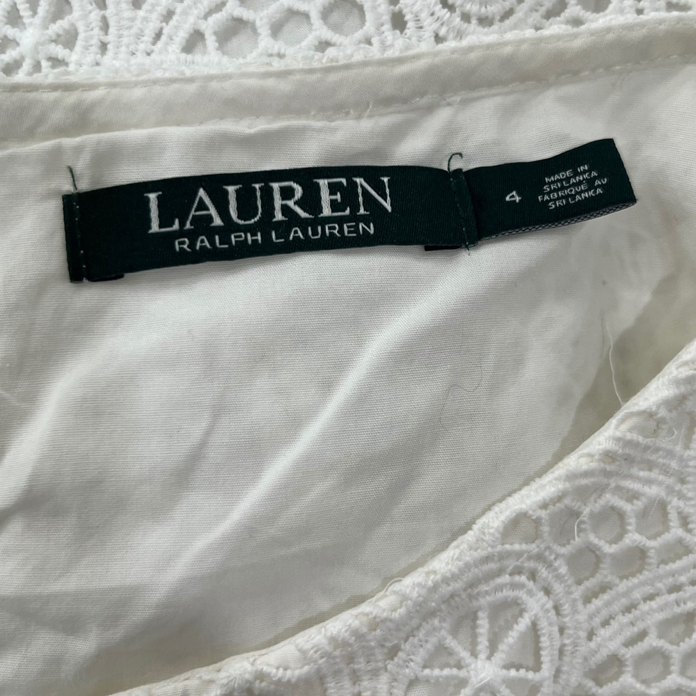 Lauren Ralph Lauren White Lace Medallion Sheath Dress 3/4 Sleeve Size 4 - Picture 6 of 7